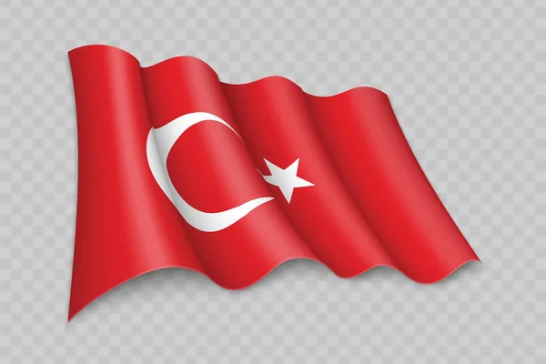 Realista Acenando Bandeira Turquia Fundo Transparente — Vetor de Stock