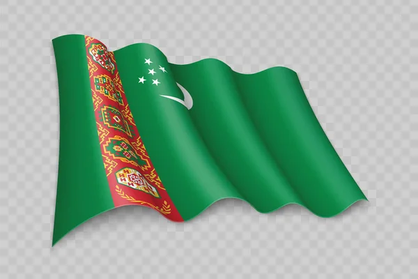 透明背景下的三维现实挥动土库曼斯坦国旗 — 图库矢量图片