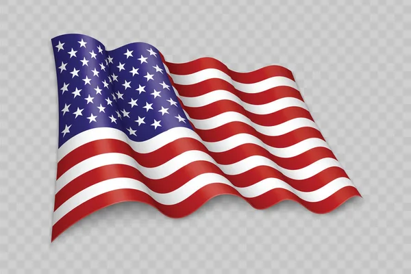 Bandiera Sventolante Realistica Degli Stati Uniti Sfondo Trasparente — Vettoriale Stock
