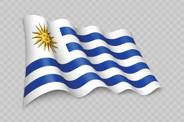 透明背景下的三维现实挥动乌拉圭国旗 — 图库矢量图片