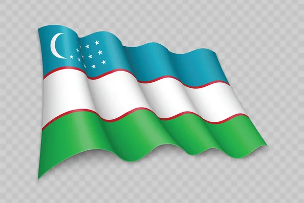 Realistiska Viftande Flagga Uzbekistan Transparent Bakgrund — Stock vektor