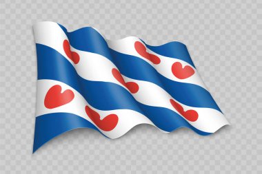 3D Gerçekçi Dalgalanan Friesland Bayrağı, şeffaf arkaplan üzerinde Hollanda devletidir.