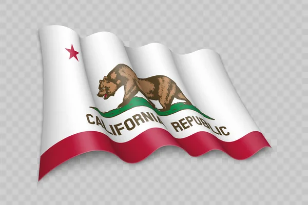 Realista Ondeando Bandera California Estado Estados Unidos Sobre Fondo Transparente — Vector de stock
