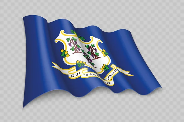 Realistic Sventolando Bandiera Del Connecticut Uno Stato Degli Stati Uniti — Vettoriale Stock