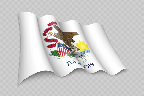 Realistic Ondeando Bandera Illinois Estado Estados Unidos Sobre Fondo Transparente — Vector de stock