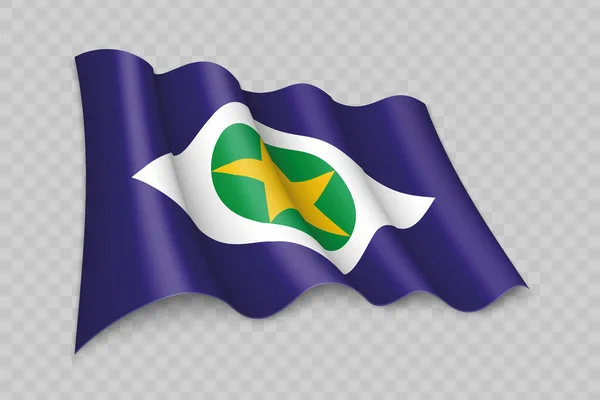 Реалистичное Размахивание Флагом Мато Гросу Государство Бразилия Прозрачном Фоне — стоковый вектор