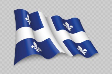 3D Gerçekçi Dalgalanan Quebec bayrağı, saydam arkaplan üzerinde Kanada 'nın bir eyaletidir.