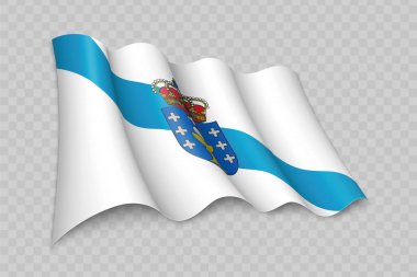 Galiçya 'nın 3D Gerçekçi Dalgalanan Bayrağı İspanya' nın şeffaf arkaplan üzerinde yer alan bir bölgesidir.