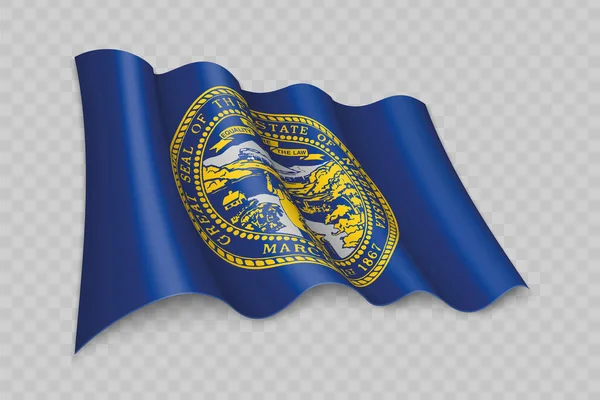Realistic Ondeando Bandera Nebraska Estado Estados Unidos Sobre Fondo Transparente — Vector de stock