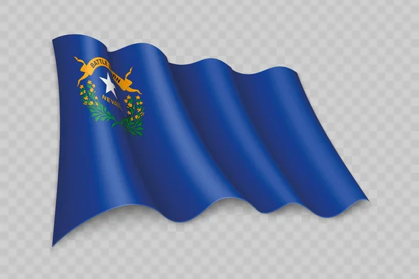 Realistic Ondeando Bandera Nevada Estado Estados Unidos Sobre Fondo Transparente — Vector de stock