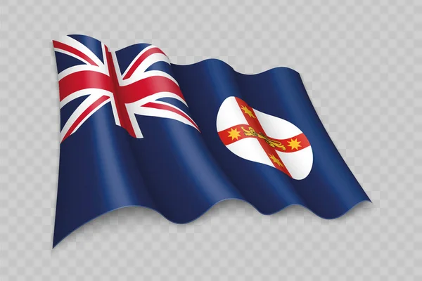 Realistic Sventolando Bandiera Del Nuovo Galles Del Sud Uno Stato — Vettoriale Stock