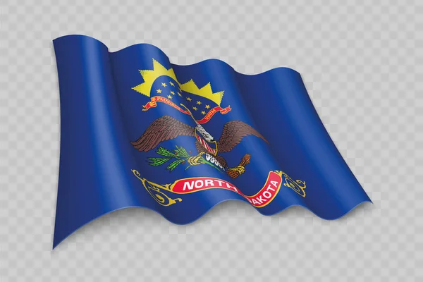 Realistic Sventolando Bandiera Del Nord Dakota Uno Stato Degli Stati — Vettoriale Stock
