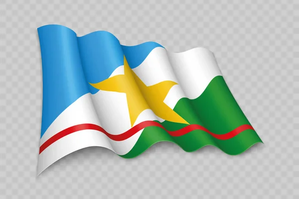Realistisk Viftande Flagga Roraima Stat Brasilien Transparent Bakgrund — Stock vektor