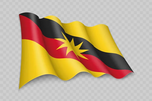 Sarawak Gerçekçi Dalgalanan Bayrağı Şeffaf Arkaplan Üzerinde Malezya Devletidir — Stok Vektör