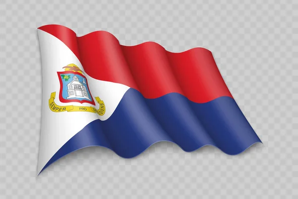 Realistische Wuivende Vlag Van Sint Maarten Een Staat Van Nederland — Stockvector