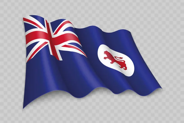 매니아의 깃발을 흔드는 리얼리즘적 흔들기 Realistic Srowing Flag Tasmania 배경을 — 스톡 벡터