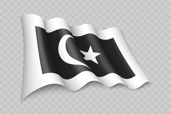 Realistische Wehende Flagge Von Terengganu Ist Ein Staat Malaysia Auf — Stockvektor