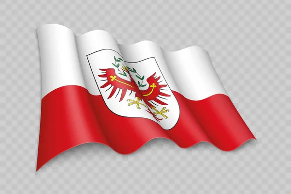 Realistické Mávání Vlajka Tyrolska Stát Rakousko Průhledném Pozadí — Stockový vektor
