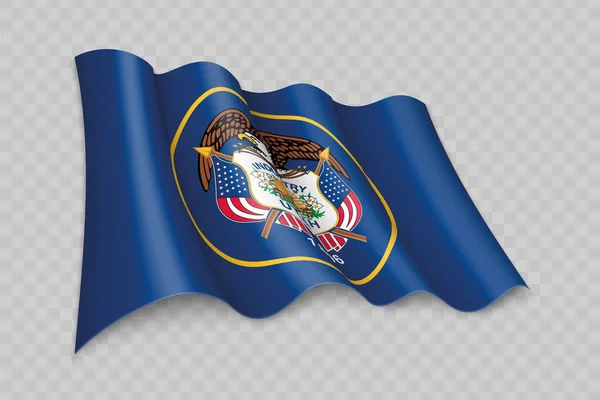 Realistische Wehende Flagge Von Utah Ist Ein Bundesstaat Der Vereinigten — Stockvektor