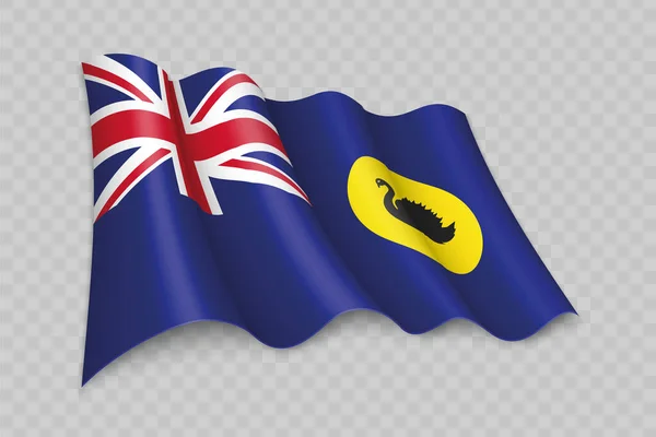 Realistické Mávání Vlajkou Západní Austrálie Stav Austrálie Průhledném Pozadí — Stockový vektor