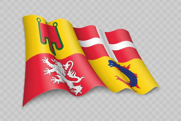 Realistic Waving Flag Auvergne Rhone Alpes Region France Transparent Background — Stock Vector