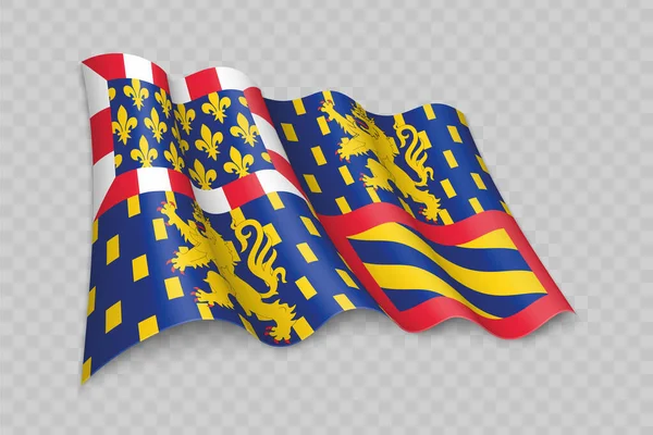 Реалистичное Размахивание Флагом Бургундии Франш Конта Регион Франции Прозрачном Фоне — стоковый вектор