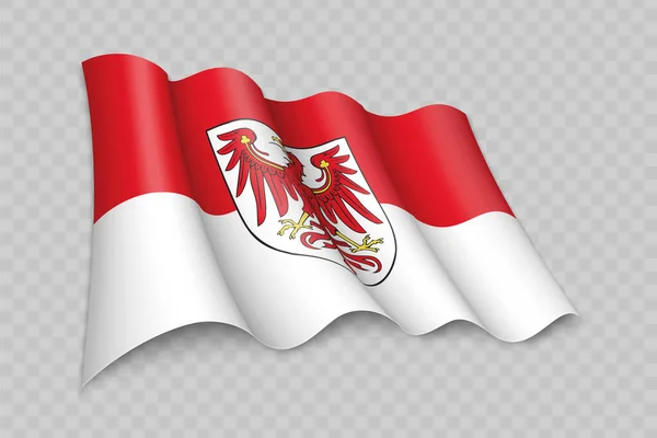 Realistisk Viftande Flagga Brandenburg Stat Tyskland Transparent Bakgrund — Stock vektor