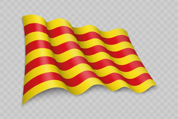 Realista Ondeando Bandera Cataluña Una Región España Sobre Fondo Transparente — Vector de stock
