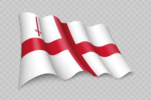 Realistic Ondeando Bandera Ciudad Londres Condado Inglaterra Fondo Transparente — Vector de stock