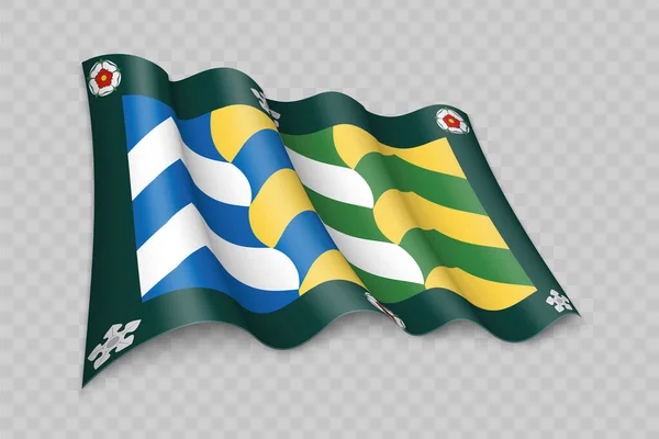カンブリア州の3D現実的な手を振る旗は 透明な背景に英国の郡です — ストックベクタ