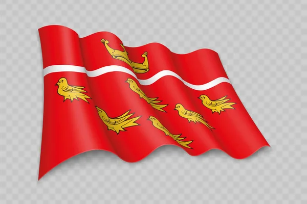 东萨塞克斯的3D现实主义旗帜是英国一个背景透明的郡 — 图库矢量图片