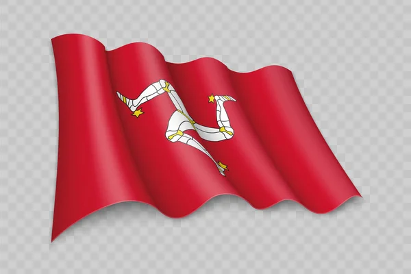 Realistic Waving Flag Isle Man Region United Kingdom Transparent Background — Stock Vector
