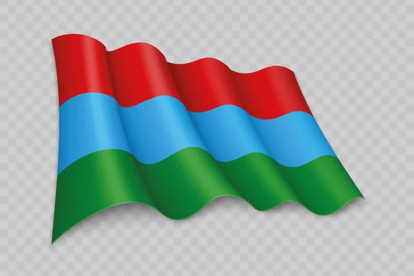 3D现实主义挥动卡累利阿国旗是俄罗斯一个背景透明的地区 — 图库矢量图片
