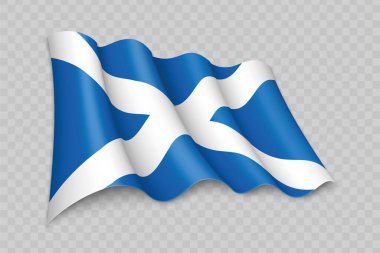 3D Realistic waving Flag of Scotland is a region of United Kingdom on transparent background clipart