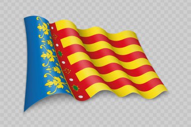 Valencia 'nın 3D Gerçekçi Dalgalanan Bayrağı İspanya' nın şeffaf bir bölgesidir.