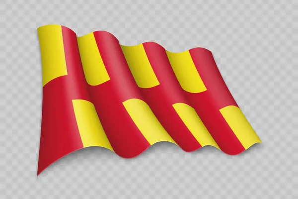 诺森伯兰的3D现实主义旗帜是英国一个背景透明的郡 — 图库矢量图片