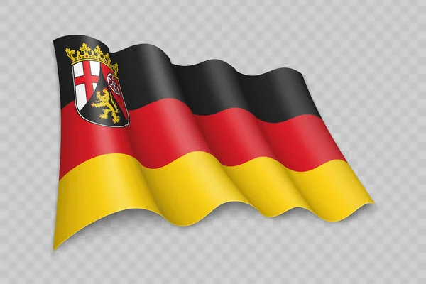 라인란트팔츠주 Rhineland Palatinate 깃발을 흔드는 현실적 배경을 독일의 주이다 — 스톡 벡터