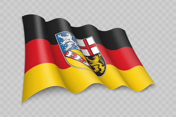 Realistické Mávání Vlajka Sárska Stát Německo Průhledném Pozadí — Stockový vektor