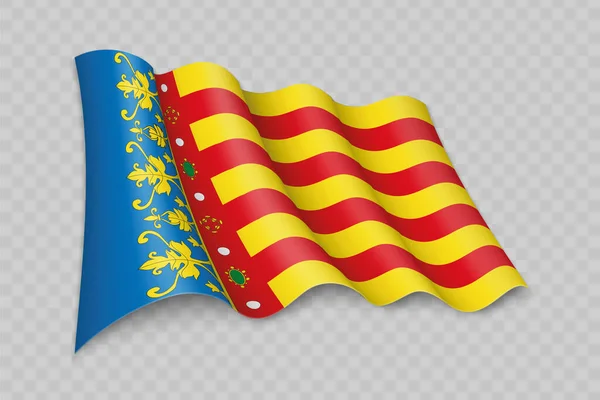 3D现实挥动瓦伦西亚国旗是西班牙一个背景透明的地区 — 图库矢量图片