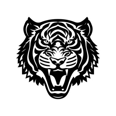 Kaplan başlı siyah ve beyaz vektör ikonu. Logo, amblem veya rozet tasarımı için şablon