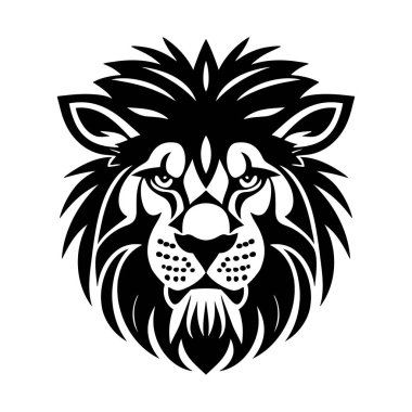 Aslan başlı siyah-beyaz vektör ikonu. Logo, amblem veya rozet tasarımı için şablon