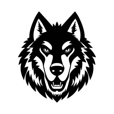 Kurt başlı siyah ve beyaz vektör ikonu. Logo, amblem veya rozet tasarımı için şablon