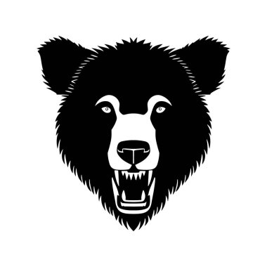 Ayı başı siyah ve beyaz vektör ikonu. Logo, amblem veya rozet tasarımı için şablon