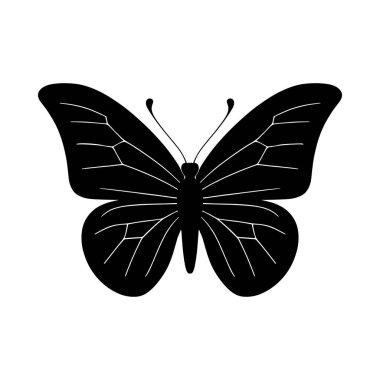 Kelebek silueti. Beyaz arkaplanda tek renkli vektör çizimi.