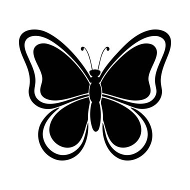 Kelebek silueti. Beyaz arkaplanda tek renkli vektör çizimi.