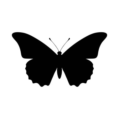 Kelebek silueti. Beyaz arkaplanda tek renkli vektör çizimi.