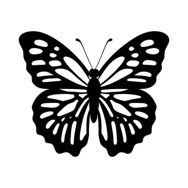 Kelebek silueti. Beyaz arkaplanda tek renkli vektör çizimi.