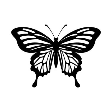 Kelebek silueti. Beyaz arkaplanda tek renkli vektör çizimi.