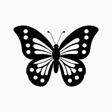 Kelebek silueti. Beyaz arkaplanda tek renkli vektör çizimi.