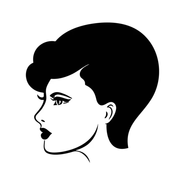 女性の頭シルエット 美しい顔と髪ファッションアイコン — ストックベクタ